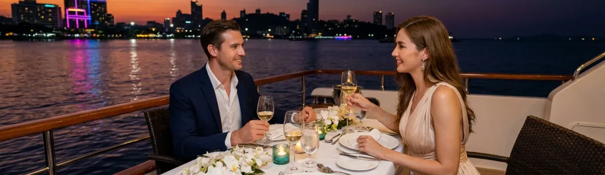 芭提雅私人美食晚餐游轮 | 海湾夜景浪漫晚宴体验